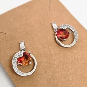 RHODOLITE DROP EARRINGS WITH CZ ACCENTS NEW